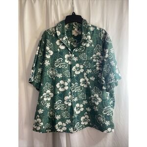 North Shore Hawaiian Shirt Mens XL Green Hibiscus Floral Print Button Up